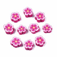 Handmade Polymer Clay Bead Strands, Flower, Hot Pink, 7.5~10x7~11x3.5~5mm,  Hole: 1.6mm, about 38~40pcs/strand, 13.58 inch~14.57 inch(34.5~37cm)