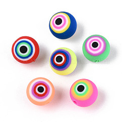 Perline polimero argilla fatto a mano, rotonda con occhio, colore misto, 8.2mm, Foro: 1.2~1.6 mm