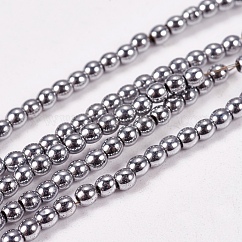 Electrochapa no-granos de hematites sintético -magnéticos hebras, redondo, Grado A, platinado, 2mm, agujero: 1 mm, aproximamente 200 pcs / cadena, 16 pulgada