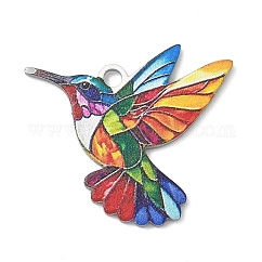 Pendentifs imprimés en acier inoxydable 304, breloques d'oiseaux, couleur inoxydable, 21x24.5x1mm, Trou: 2mm