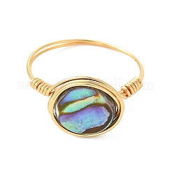 Flache runde Fingerringe aus Abalone-/Paua-Muschel&nbsp;RJEW-JR01031
