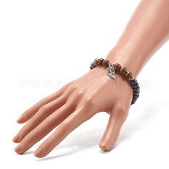 Bracelet extensible en perles de bois de labradorite naturelle et de wengé reiki&nbsp;BJEW-JB06896-02
