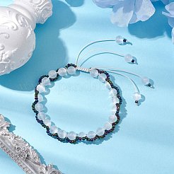 Runde geflochtene Perlenarmbänder aus natürlichem Selenit&nbsp;BJEW-JB10363