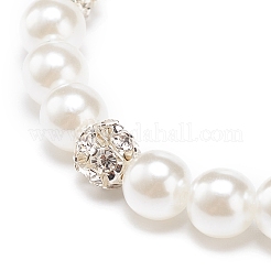 Bracciale elasticizzato con perline tonde in plastica abs e ottone con strass trasparente da donna&nbsp;BJEW-JB08523-02
