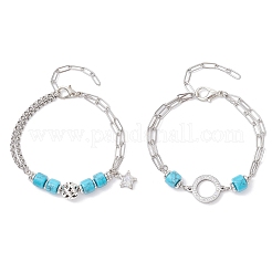 2 bracelet multicouche en acier inoxydable 304&nbsp;BJEW-JB12234