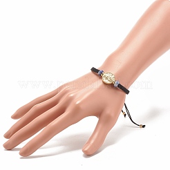Braccialetto di perline intrecciate in diaspro blu naturale con vergine maria in ottone&nbsp;BJEW-JB07947-02