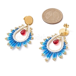 Boucles d'oreilles à tige en forme de larme avec perles de verre faites à la main&nbsp;EJEW-MZ00293-02