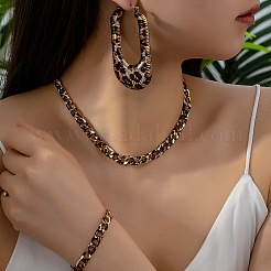Braccialetti alla moda in lega con stampa leopardata e orecchini a forma di U e set di collane a catena&nbsp;FS-WG89FAF-01
