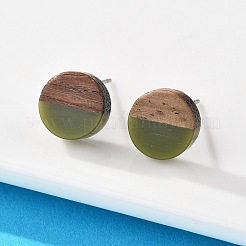Boucles d'oreilles clous en résine opaque et bois de noyer&nbsp;EJEW-N017-008-B08
