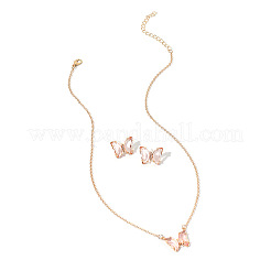 Conjuntos de collares y aretes colgantes de hierro con rhinestone acrílicos de mariposa para mujer&nbsp;WGFFCAF-06
