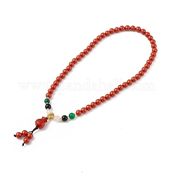 Braccialetto avvolgente a due anelli con perline rotonde di cinabro&nbsp;BJEW-H566-04