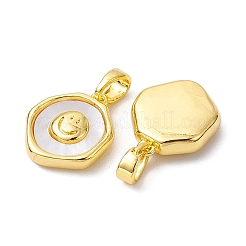 Gestellplattierung Messing Pavé Muschel flache runde Charms mit lächelndem Gesicht&nbsp;KK-K360-05G