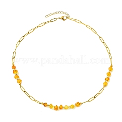 Collane a catena con graffetta in acciaio inossidabile 304 con perle di pepite di ambra naturale&nbsp;NJEW-JN06052