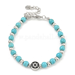 Braccialetti in acciaio inossidabile 304 e perline rotonde sintetiche color turchese per donna&nbsp;BJEW-G717-10