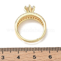 Anillos ajustables de latón con circonita cúbica redonda central y detalles de circonita baguette para mujer.&nbsp;CU-CBA7E55-16G