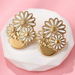 Pendientes de acero inoxidable 304 con forma de flor&nbsp;EJEW-V016-10G-02