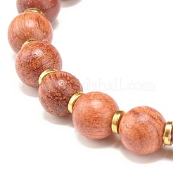 Bracciale elasticizzato con perline tonde in legno naturale&nbsp;BJEW-JB07140