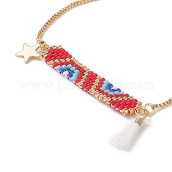 Rectángulo de semillas japonesas hechas a mano y pulsera deslizante con dijes de estrellas y borlas&nbsp;BJEW-MZ00013-01
