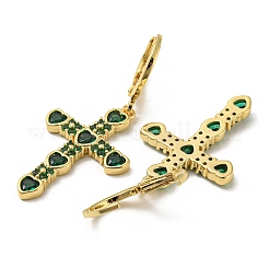 Orecchini pendenti a forma di croce in ottone dorato con chiusura a leva&nbsp;EJEW-A033-01G-01
