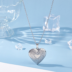 2 pièce de collier en acier inoxydable chirurgical 316 avec pendentif en forme de cœur et photo pour femme&nbsp;NJEW-DC0001-15P