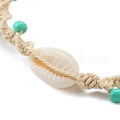 Armbänder aus natürlichen Muscheln und synthetischen türkisfarbenen geflochtenen Perlen&nbsp;BJEW-Z075-01