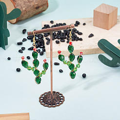 Messing-Glas-Kaktus-Ohrhänger&nbsp;EJEW-TADJ00001