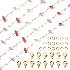 3 m natürliche Rosenquarzsplitter und ABS-Kunststoff-Imitatperlenketten&nbsp;CHC-TA0001-30B