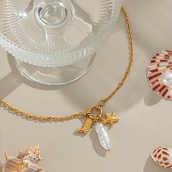 Collares con colgante de estrella de mar con forma de bota de acero inoxidable 304 con perla de imitación&nbsp;NO1573