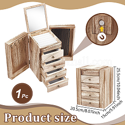Boîte à bijoux en bois à un niveau avec tiroir et miroir pour bagues&nbsp;AJEW-WH0696-827