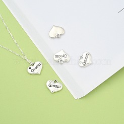 Hochzeit Thema antiken silbernen ton tibetischen stil herz mit matrone der ehre rhinestone-Legierung Anhänger & Charms&nbsp;TIBEP-N005-20A