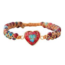 Braccialetti a maglie con perline di diaspro imperiale naturale a forma di cuore&nbsp;WG1E55C-01