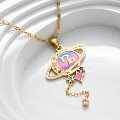 304 Edelstahl Hot Pearl Emaille Konstellation Planet Anhänger Halsketten&nbsp;NJEW-D310-01E-G