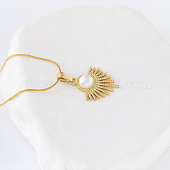 3 collana francese con ciondolo a ventaglio in acciaio inossidabile vintage con perle finte e pavé per donna&nbsp;FO5393