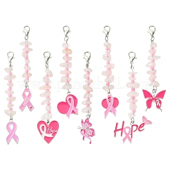 4 pz ottobre nastro rosa per la consapevolezza del cancro al seno ciondolo in lega smaltata decorazione&nbsp;HJEW-YW00081-01