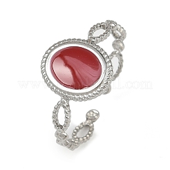 Ovale Manschettenringe aus 304 Edelstahl mit Emaille für Damen&nbsp;RJEW-G355-01P-02