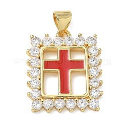 Pendentifs croix religieuse en laiton micro-pavé de zircon cubique transparent&nbsp;CU-CBA83A6-03G-G