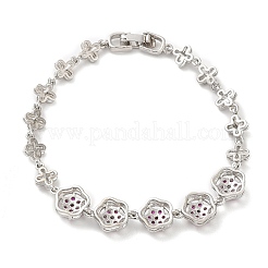 Bracelet à maillons fleur en zircone cubique rouge violet moyen&nbsp;BJEW-M296-03P