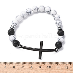 Runde Stretch-Armbänder aus synthetischem Howlith und natürlichen Lavasteinperlen&nbsp;BJEW-F493-04EB-02