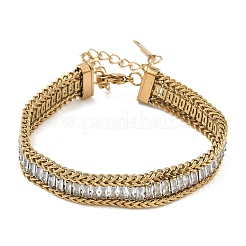 Doppellagige Armbänder aus Edelstahl 304 und Glas mit Weizenkettenmuster für Damen&nbsp;BJEW-F540-08G-01