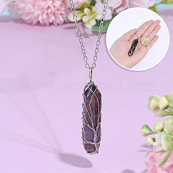 1 colgante de macramé con forma de bala de amatista natural&nbsp;NJEW-PA0001-01C