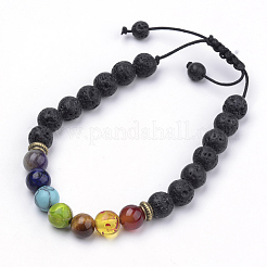 Geflochtene Perlenarmbänder aus natürlichem Lavastein&nbsp;BJEW-R304-02-8mm