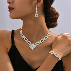 Set di gioielli in ottone rettangolare con strass di cristallo&nbsp;WG47BDD-04