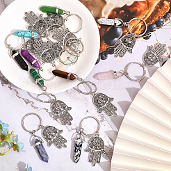 12 Stück 12 Stil Kugel Edelstein & Glas Anhänger Schlüsselanhänger mit Hamsa Hand/Hand von Miriam mit Augenanhänger&nbsp;KEYC-GL0001-05