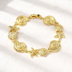 Sommer-Strand-Armbänder aus Messing mit Mikropflaster und klaren Zirkonia-Elementen in Seestern- und Muschelform&nbsp;LS-BJEW-C118-02A-G