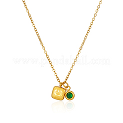 Collar con colgante de acero inoxidable con circonita cúbica verde y piedra natal de Géminis para mujer&nbsp;ZA6688-1