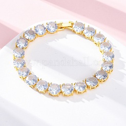 Bracelets à maillons ronds plats en laiton avec zircone cubique transparente pour femmes&nbsp;BJEW-A034-02G