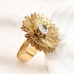 Anillos ajustables tipo brazalete de acero inoxidable 201 con circonita cúbica individual engastada para mujer.&nbsp;RJEW-K318-02E-G