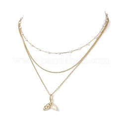 Collier à 3 rang avec pendentif en laiton et zircone cubique transparent&nbsp;NJEW-JN05472-03