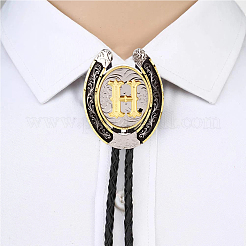 Collar de bolo con colgante de letra y herraduras de aleación de vaquero del oeste&nbsp;NJEW-WH20014-02H