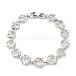 Bracciale a catena a maglie tonde piatte con zirconi trasparenti&nbsp;BJEW-M296-06P